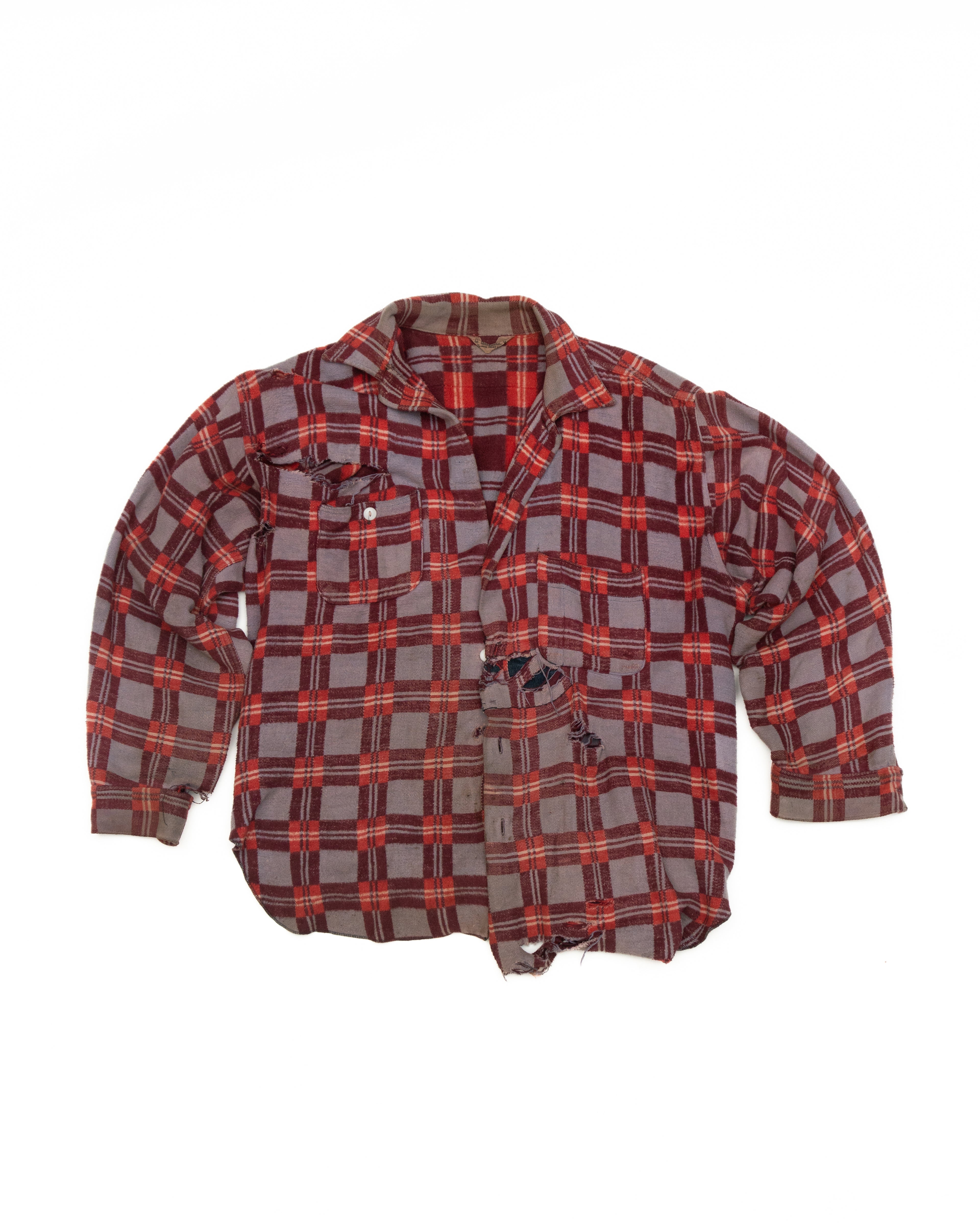 Distressed Plaid Button-Up