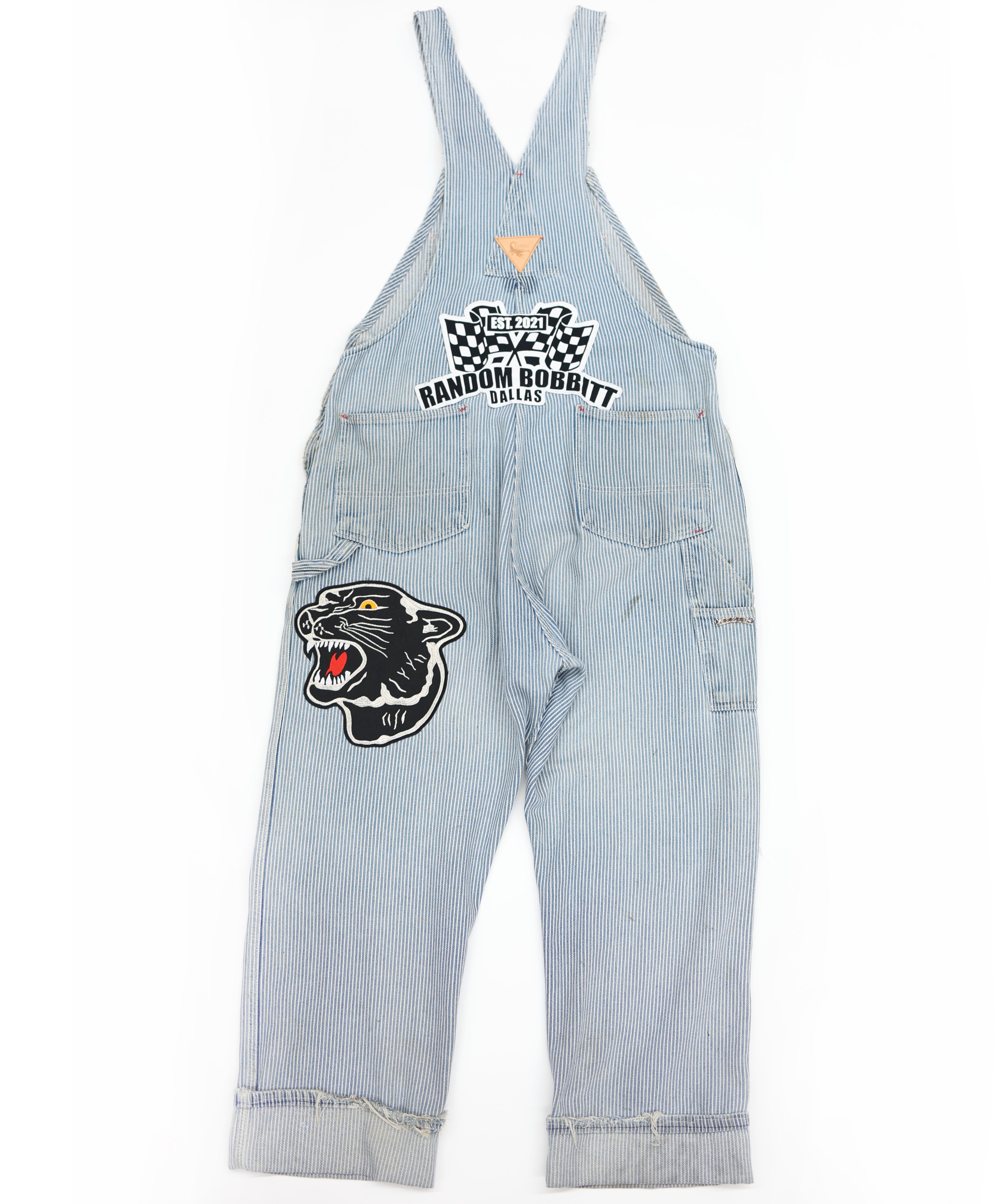 Patched Pinstriped Overalls