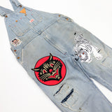 Patched Pinstriped Overalls