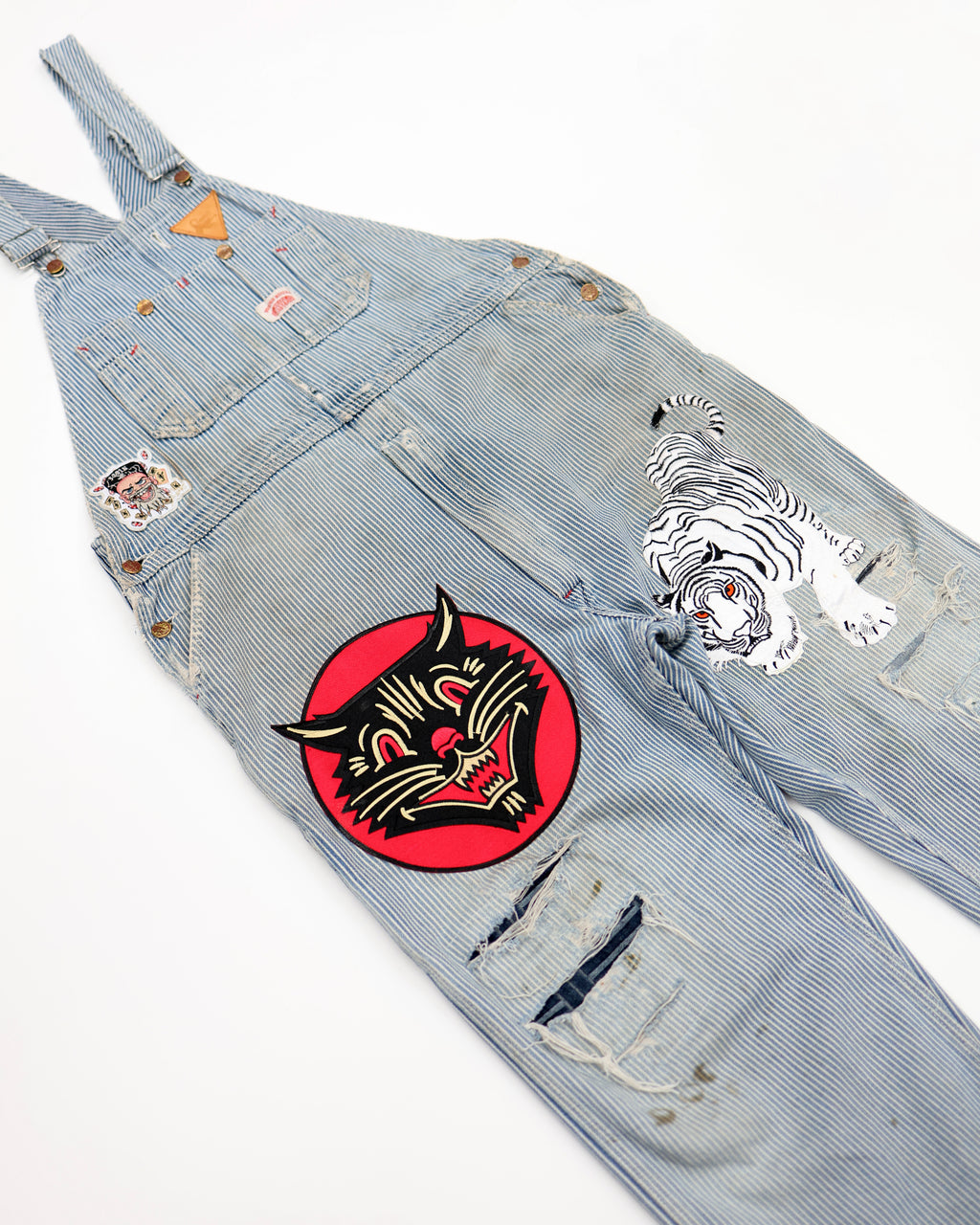 Patched Pinstriped Overalls