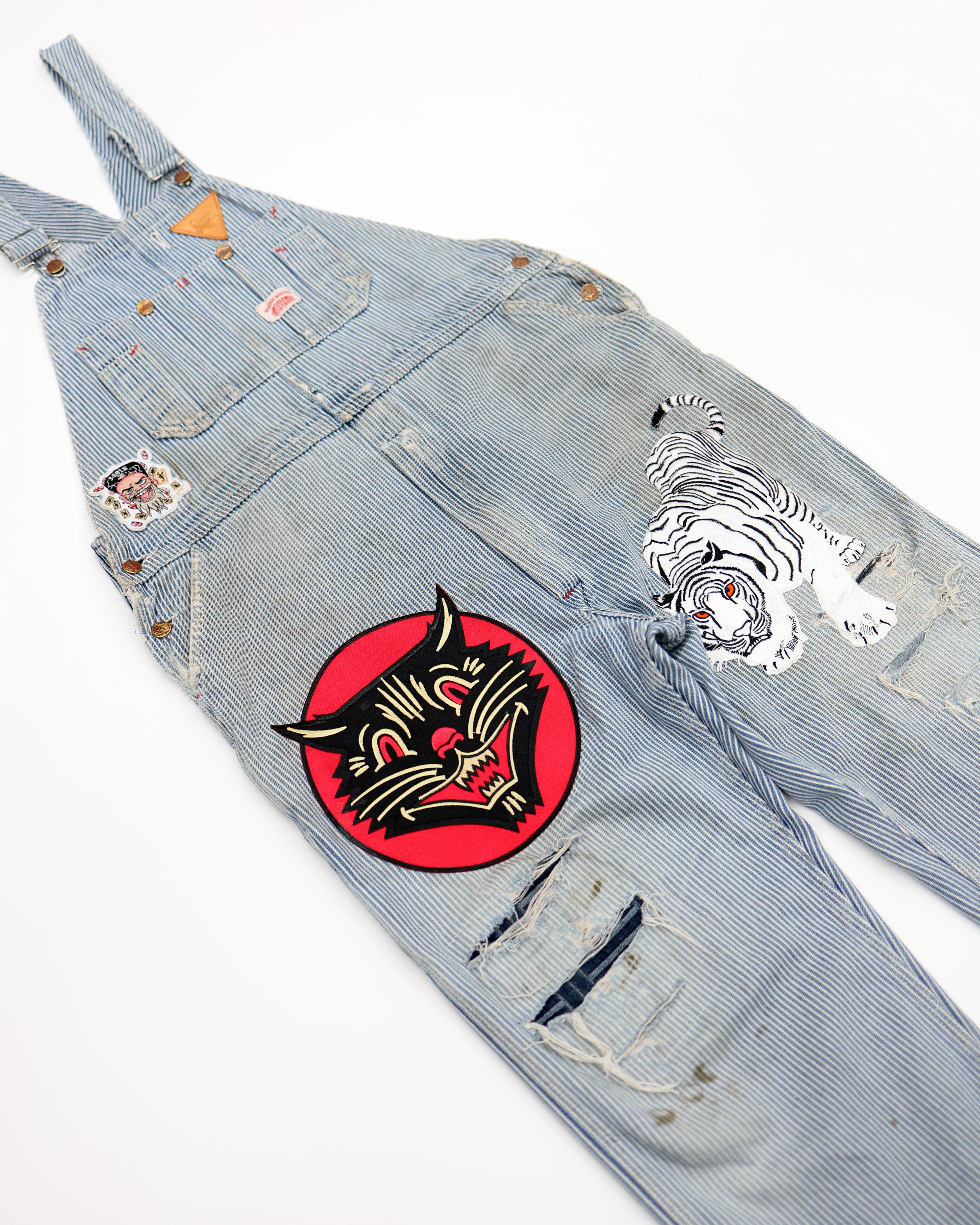 Patched Pinstriped Overalls