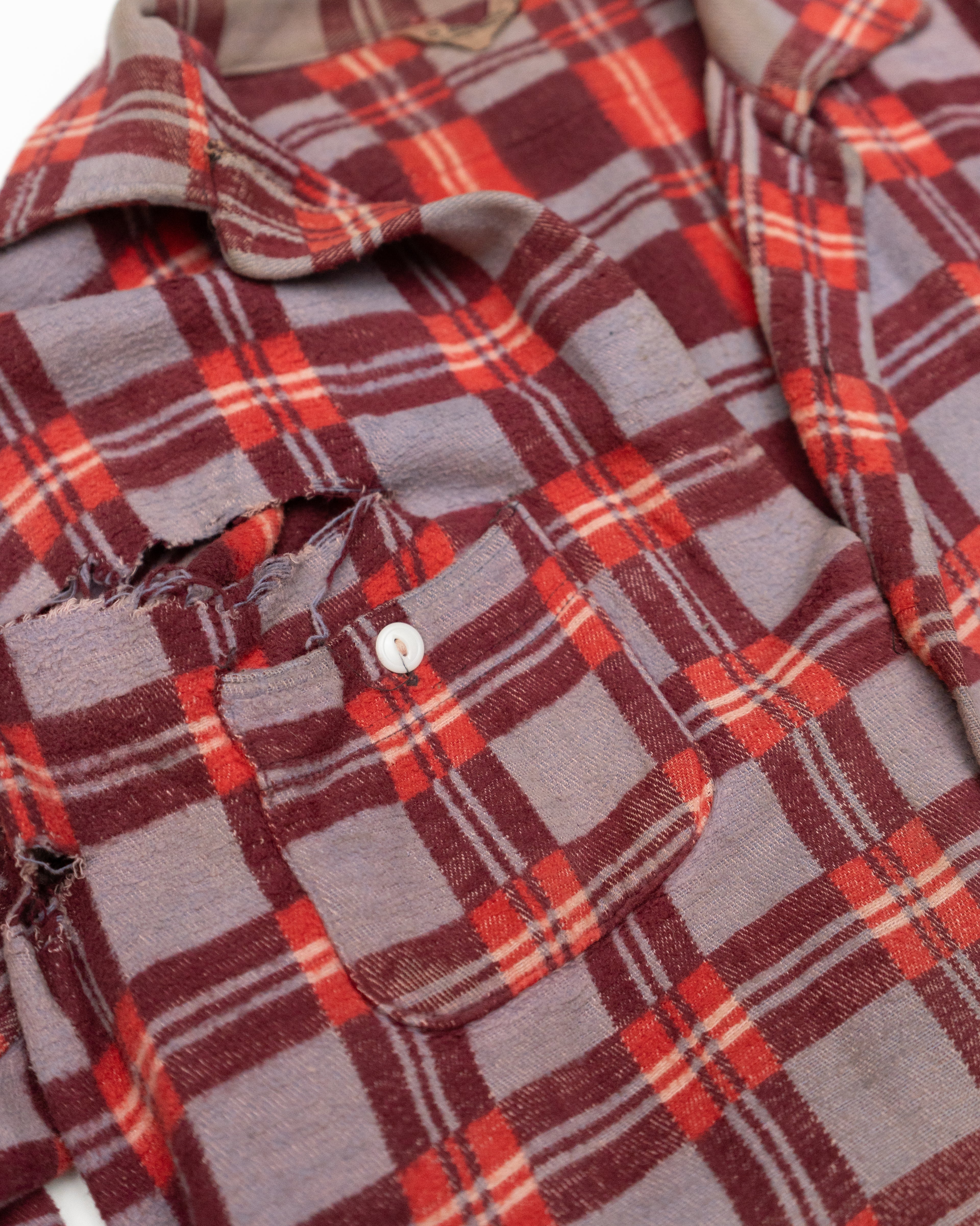 Distressed Plaid Button-Up