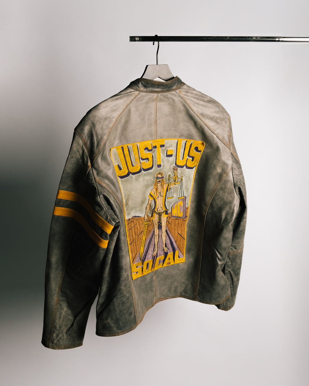 JUST-US MC MOTORCYCLE CLUB CLUB PATCH VINTAGE LEATHER JACKET